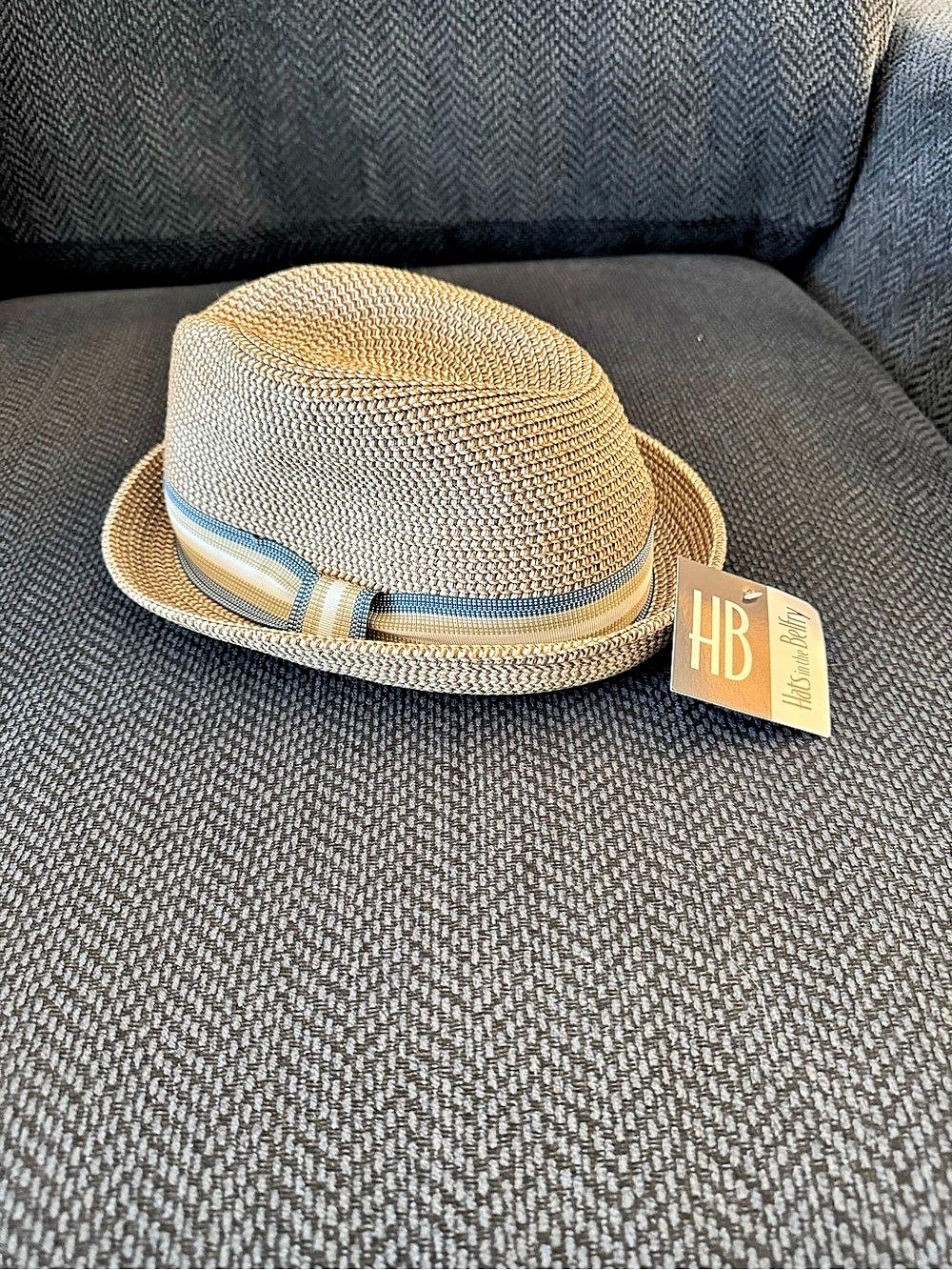 Belfry Blake Straw Fedora Tan & Blue NWT